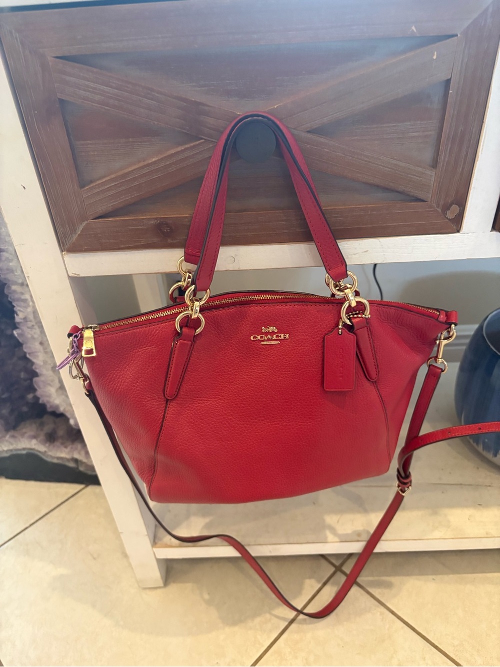 Coach Red Leather Tote with Gold Hardware
